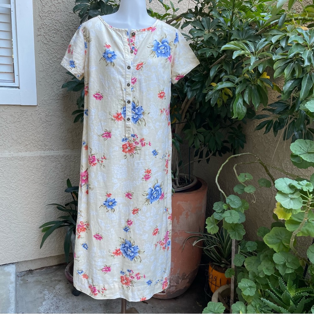 Vintage multicolored Liz Claiborne linen blend midi dress